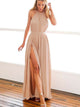 A-Line/Princess Halter Floor Length Chiffon Prom Formal Evening Dress with Beading