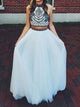 A-Line/Princess Halter Floor Length Net Prom Formal Evening Dress with Beading