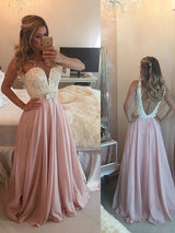 A-Line/Princess Sweetheart Floor Length Chiffon Prom Formal Evening Dress with Pearls