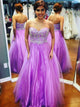 A-Line/Princess Sweetheart Floor Length Tulle Prom Formal Evening Dress with Applique