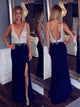 Sheath/Column V-neck Floor Length Spandex Prom Formal Evening Dress with Beading