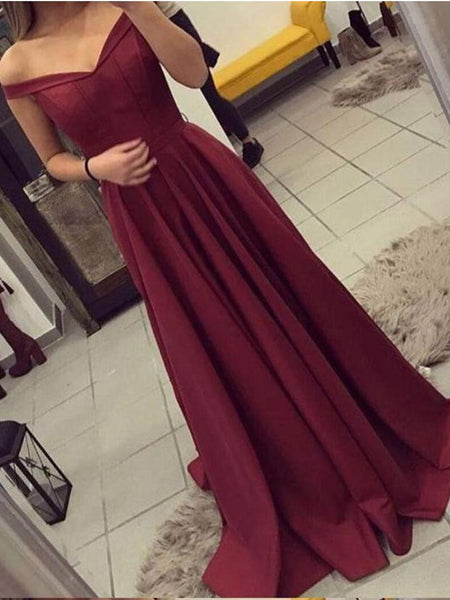 A-Line/Princess Off-the-Shoulder Sleeveless Court Train Satin Prom Formal Dress