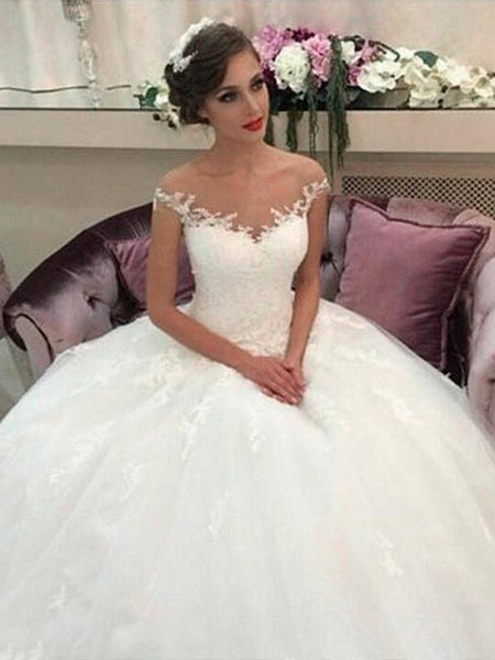 Ball Gown Off-the-Shoulder Court Train Sleeveless Tulle Wedding Dress