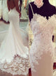 Trumpet/Mermaid Spaghetti Straps Court Train Sleeveless Satin Wedding Dress with Applique