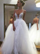 A-Line/Princess Spaghetti Straps Floor-Length Sleeveless Tulle Bridal Dress with Lace