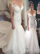 Trumpet/Mermaid Off-the-Shoulder Chapel Train Sleeveless Tulle Wedding Dress