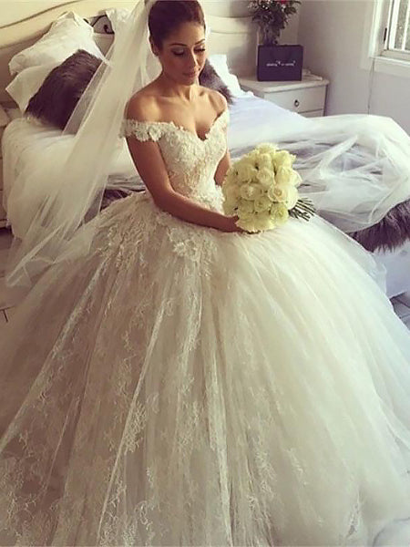 Ball Gown Off-the-Shoulder Court Train Sleeveless Wedding Dress