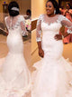 Trumpet/Mermaid Scoop Court Train 3/4 Sleeves Tulle Plus Size Wedding Dress