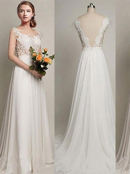 A-Line/Princess Scoop Sweep/Brush Train Sleeveless Chiffon Wedding Dress