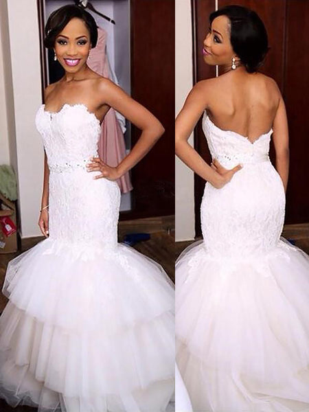 Trumpet/Mermaid Sweetheart Court Train Sleeveless Tulle Wedding Dress