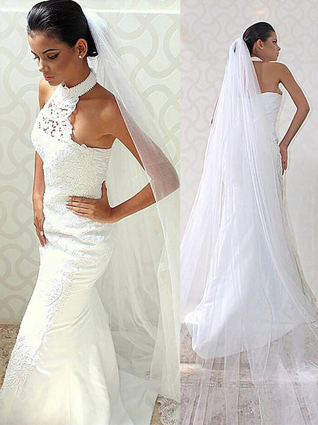 Trumpet/Mermaid Halter Sweep/Brush Train Sleeveless Satin Bridal Gown