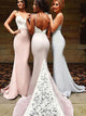 Trumpet/Mermaid Sweetheart Spandex Sweep/Brush Train Sleeveless Bridesmaid Dress with Lace