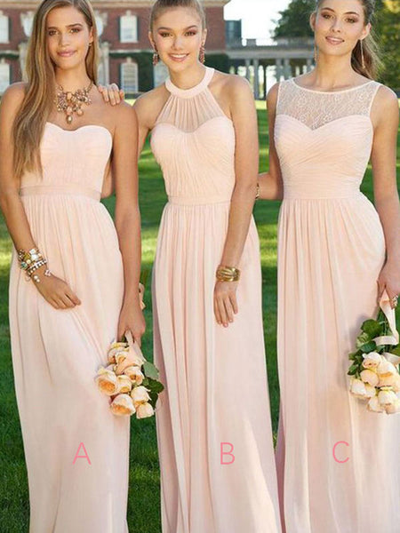 A-Line/Princess  Chiffon Floor Length Sleeveless Bridesmaid Dress with Ruched