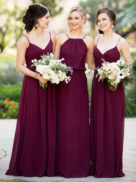 A-Line/Princess  Chiffon Floor Length Sleeveless Bridesmaid Dress