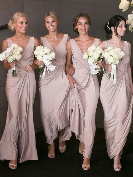 A-Line/Princess V-neck Chiffon Floor Length Sleeveless Bridesmaid Dress