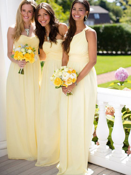 A-Line/Princess  Chiffon Floor Length Sleeveless Bridesmaid Dress