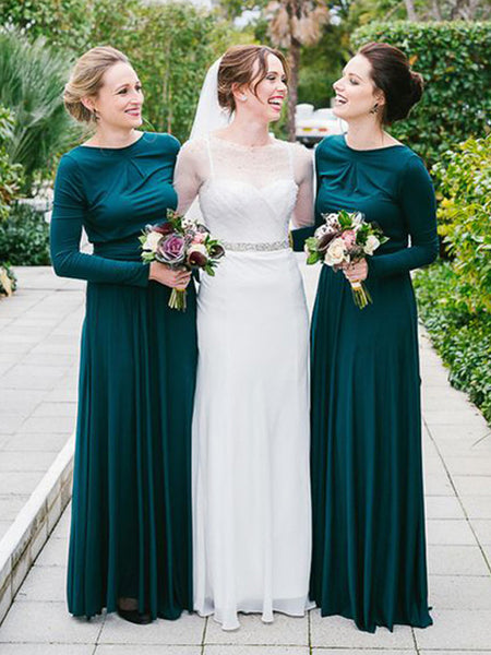 A-Line/Princess Sweetheart Jersey Floor Length Long Sleeves Bridesmaid Dress