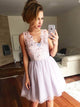 A-Line/Princess V-neck Tulle Sleeveless Short/Mini Homecoming Dress with Lace