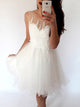 A-Line/Princess Scoop Tulle Sleeveless Short/Mini Backless Dress with Applique