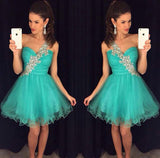 A-Line/Princess One-Shoulder Tulle Sleeveless Short/Mini Dress with Applique