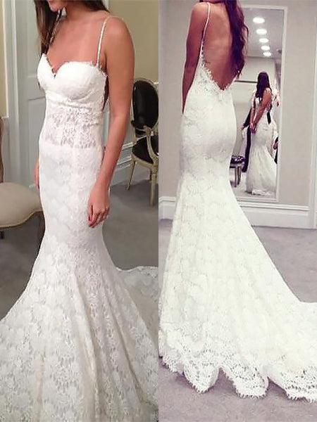 Trumpet/Mermaid Spaghetti Straps Court Train Sleeveless Wedding Dress