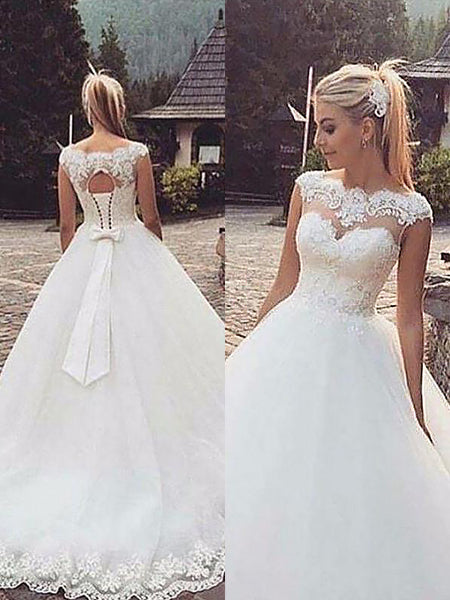 Ball Gown Bateau Court Train Sleeveless Tulle Wedding Dress