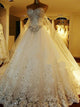 Ball Gown Sweetheart Court Train Sleeveless Tulle Wedding Dress with Beading