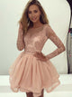 A-Line/Princess Scoop Organza Long Sleeves Short/Mini Dress with Applique