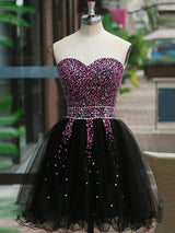 A-Line/Princess Sweetheart Tulle Sleeveless Short/Mini Homecoming Dress with Beading