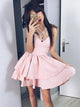 A-Line/Princess Spaghetti Straps Satin Sleeveless Short/Mini Dress with Ruffles