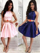 A-Line/Princess Halter Satin Sleeveless Short/Mini Two Piece Cocktail Dress with Ruffles