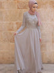 A-Line/Princess Scoop Tulle Long Sleeves Sweep/Brush Train Islamic Dress with Crystal