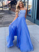 A-Line/Princess Spaghetti Straps Organza Sleeveless Floor Length Prom Evening Dress with Beading