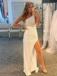 Sheath/Column One-Shoulder Sweep/Brush Train Sequins Sleeveless Ruched Dress with Slit